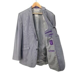 Vinci Mens Grey White Pinstripe 2 Button Blazer Jacket 50L Italian Design *Read*